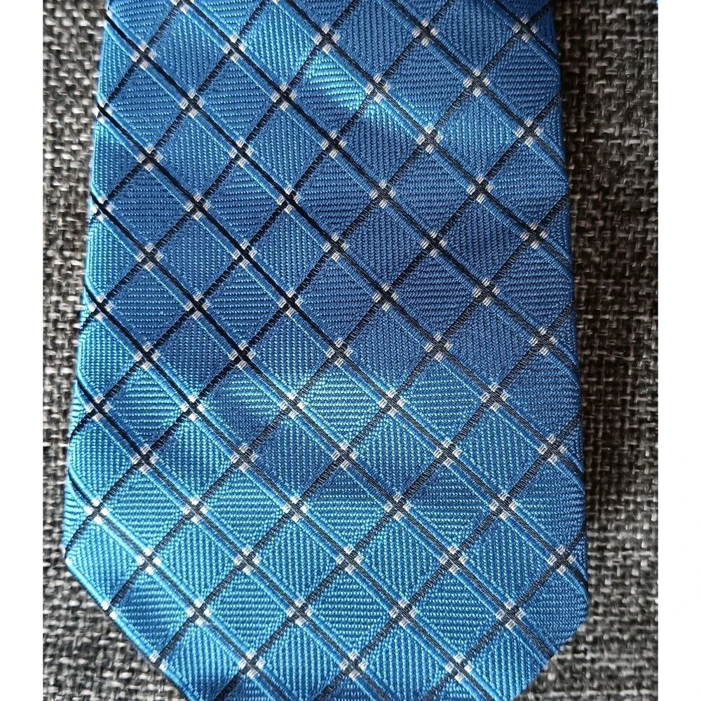 Tie 70s 80s 90s Y2K Mens Classic Blue Check 3.5 Wide 59 Long